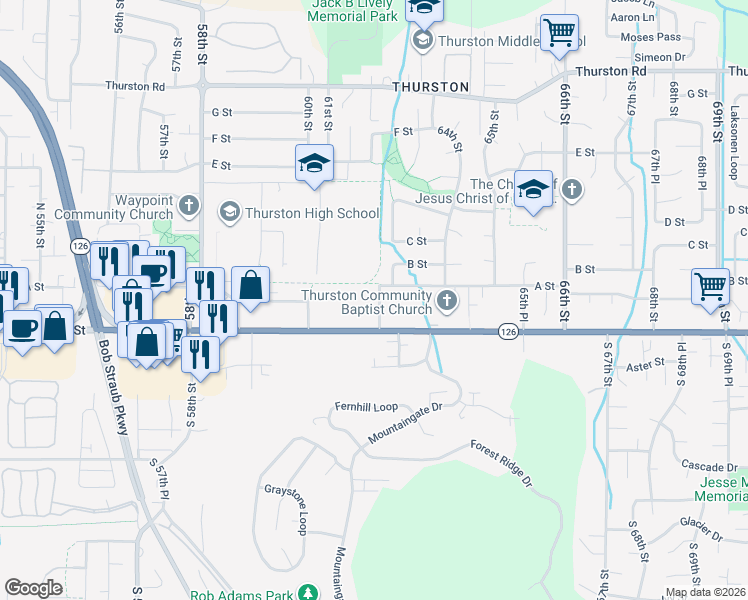 map of restaurants, bars, coffee shops, grocery stores, and more near 6180 Main Street in Springfield