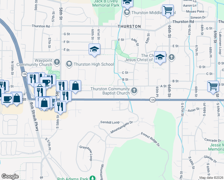 map of restaurants, bars, coffee shops, grocery stores, and more near 6180 Main Street in Springfield