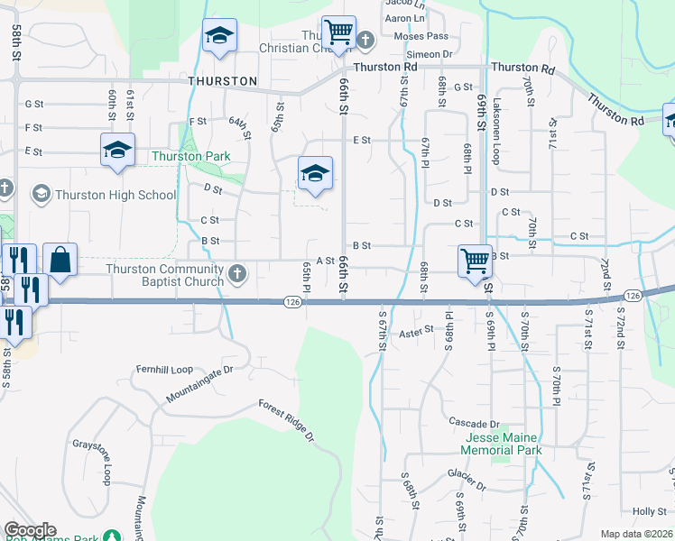map of restaurants, bars, coffee shops, grocery stores, and more near 160 66th Street in Springfield