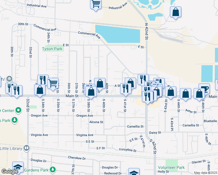 map of restaurants, bars, coffee shops, grocery stores, and more near 4034 Main Street in Springfield