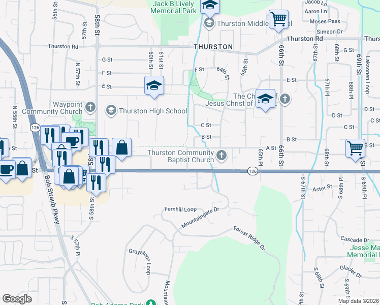map of restaurants, bars, coffee shops, grocery stores, and more near 234 63rd Street in Springfield