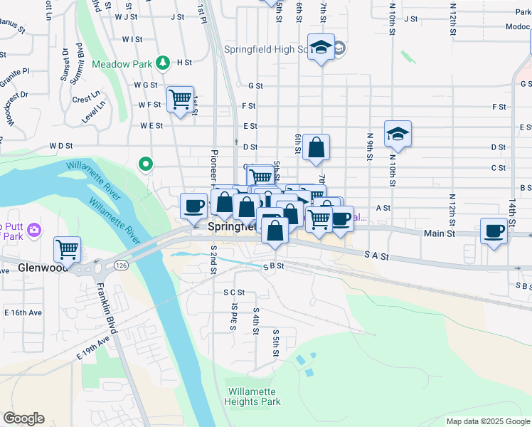 map of restaurants, bars, coffee shops, grocery stores, and more near in Springfield