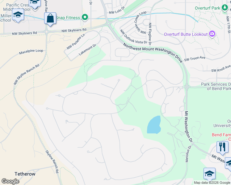 map of restaurants, bars, coffee shops, grocery stores, and more near 61875 Bunker Hill Court in Bend
