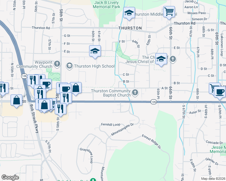 map of restaurants, bars, coffee shops, grocery stores, and more near 234 63rd Street in Springfield