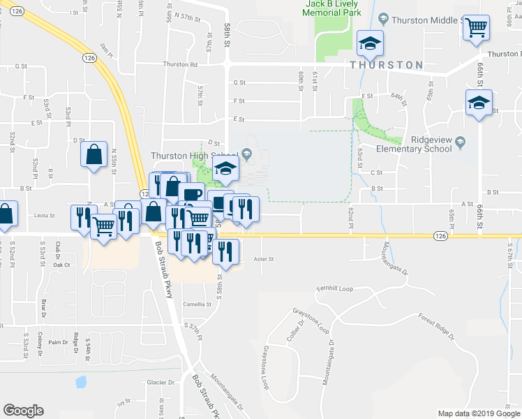 map of restaurants, bars, coffee shops, grocery stores, and more near 5998 A Street in Springfield