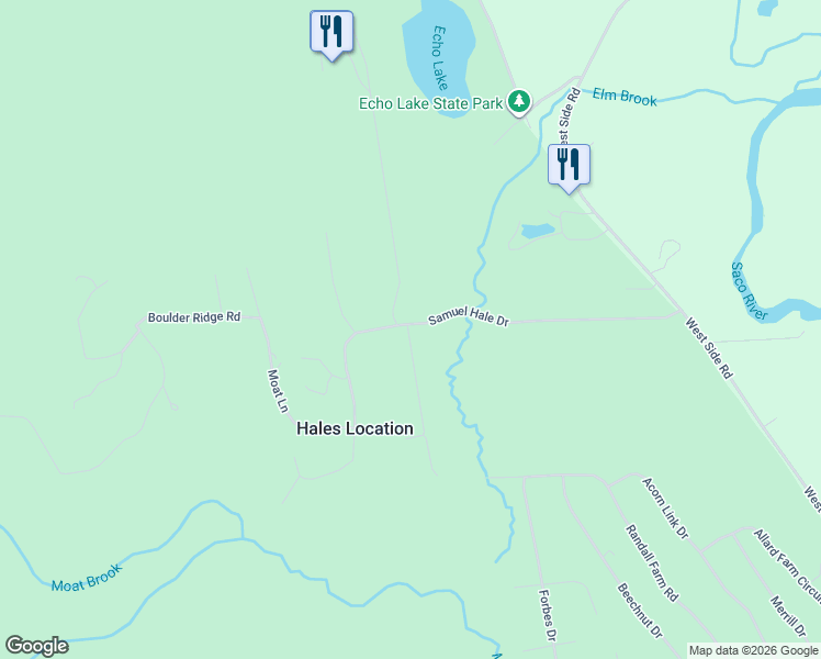 map of restaurants, bars, coffee shops, grocery stores, and more near 30 Samuel Hale Drive in Hales Location