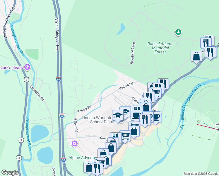 map of restaurants, bars, coffee shops, grocery stores, and more near 49 Church Street in Lincoln