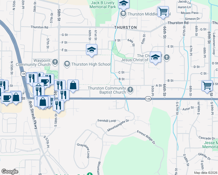 map of restaurants, bars, coffee shops, grocery stores, and more near 234 63rd Street in Springfield