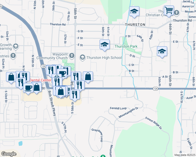 map of restaurants, bars, coffee shops, grocery stores, and more near 6008 A Street in Springfield