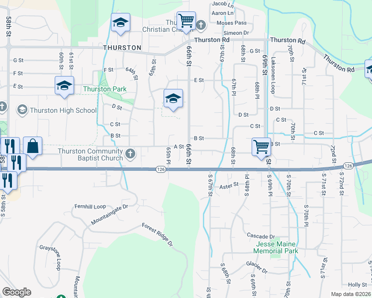 map of restaurants, bars, coffee shops, grocery stores, and more near 172 66th Street in Springfield