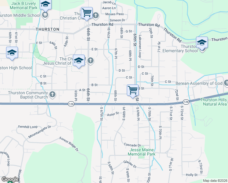 map of restaurants, bars, coffee shops, grocery stores, and more near 6794 B Street in Springfield
