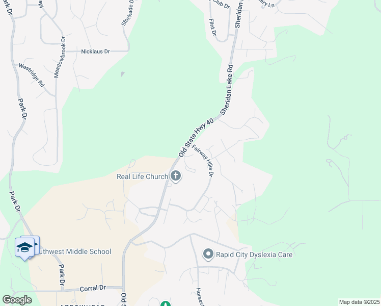 map of restaurants, bars, coffee shops, grocery stores, and more near 3800 Fairway Hills Drive in Rapid City