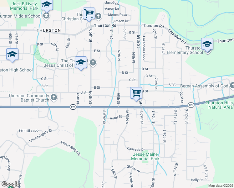 map of restaurants, bars, coffee shops, grocery stores, and more near 6794 B Street in Springfield
