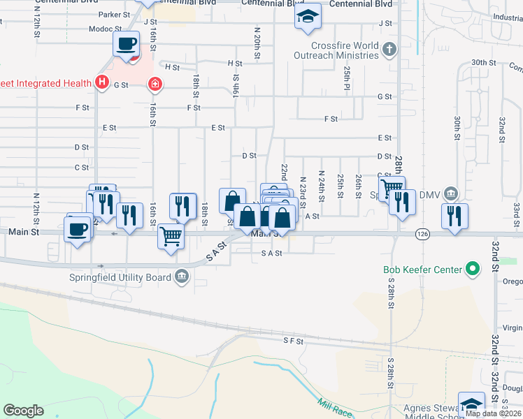 map of restaurants, bars, coffee shops, grocery stores, and more near 244 20th Street in Springfield