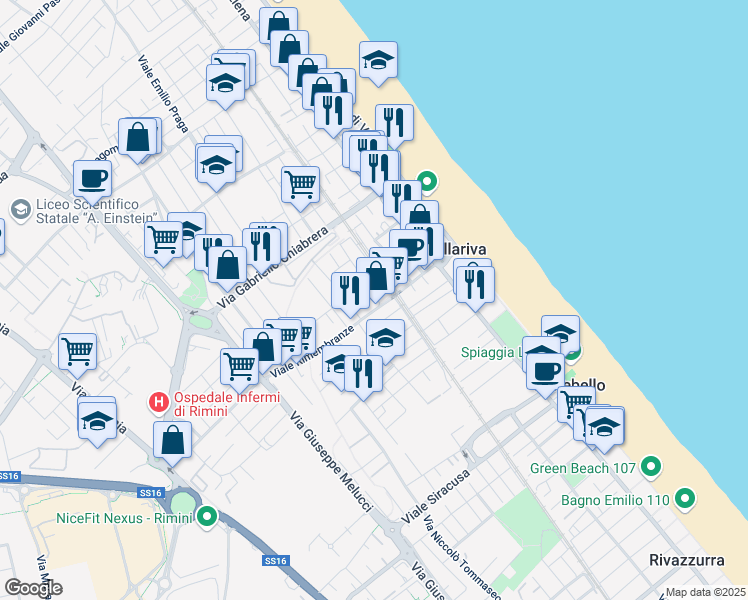 map of restaurants, bars, coffee shops, grocery stores, and more near 4 Via Achille Torelli in Bellariva