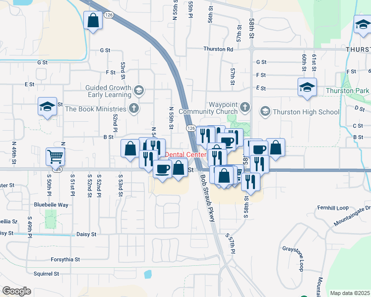 map of restaurants, bars, coffee shops, grocery stores, and more near 35 A Street in Springfield