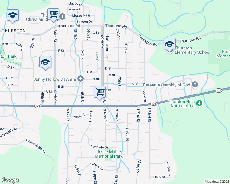 map of restaurants, bars, coffee shops, grocery stores, and more near 6976 B Street in Springfield