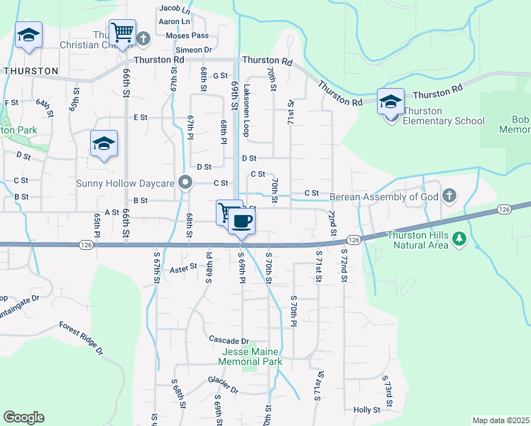map of restaurants, bars, coffee shops, grocery stores, and more near 6976 B Street in Springfield