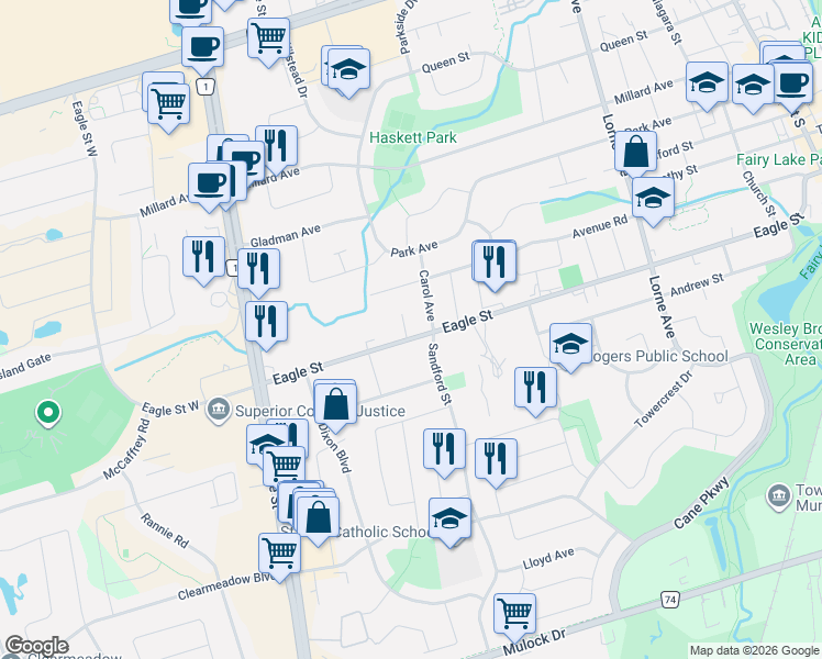 map of restaurants, bars, coffee shops, grocery stores, and more near 211 Appleton Court in Newmarket