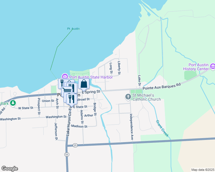 map of restaurants, bars, coffee shops, grocery stores, and more near 8803 McMahon in Port Austin