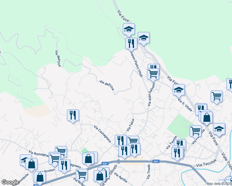 map of restaurants, bars, coffee shops, grocery stores, and more near 10 Via dell'Uva in Massa