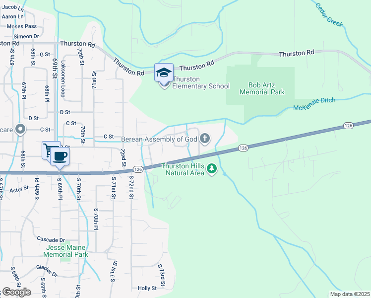 map of restaurants, bars, coffee shops, grocery stores, and more near 7435 A Street in Springfield