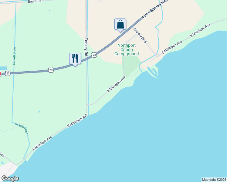 map of restaurants, bars, coffee shops, grocery stores, and more near 3506-3616 E Michigan Ave in Au Gres