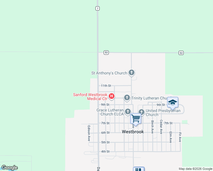 map of restaurants, bars, coffee shops, grocery stores, and more near 900 11th Street in Westbrook