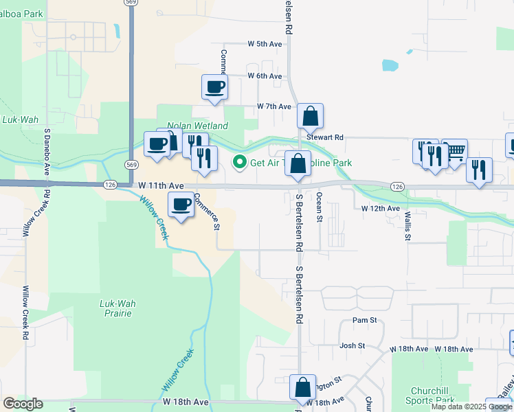 map of restaurants, bars, coffee shops, grocery stores, and more near 4140 W 11th Ave in Eugene