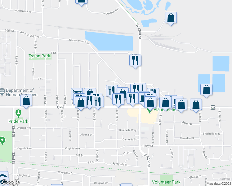 map of restaurants, bars, coffee shops, grocery stores, and more near 254 41st Street in Springfield