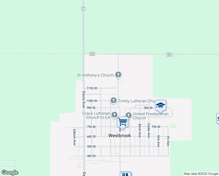 map of restaurants, bars, coffee shops, grocery stores, and more near 1110 11th Street in Westbrook