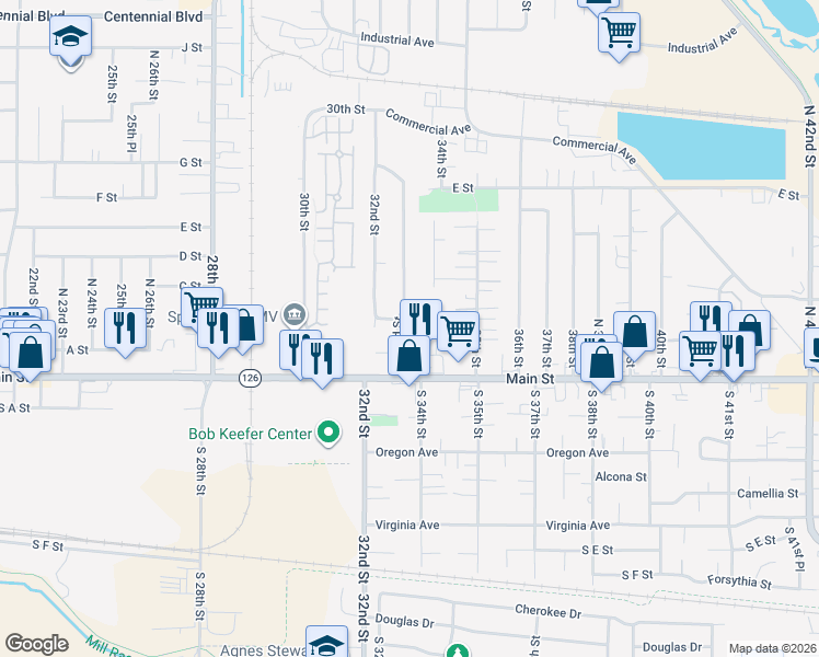 map of restaurants, bars, coffee shops, grocery stores, and more near 215 North 33rd Street in Springfield