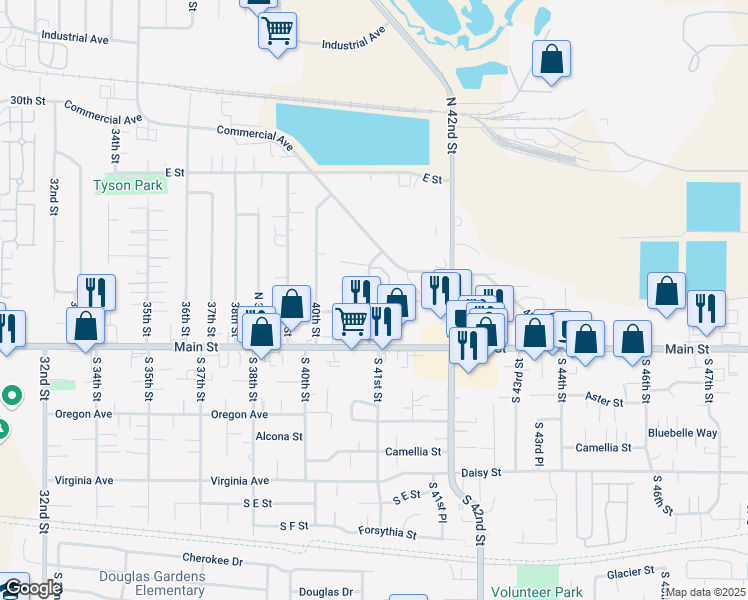 map of restaurants, bars, coffee shops, grocery stores, and more near 254 41st Street in Springfield