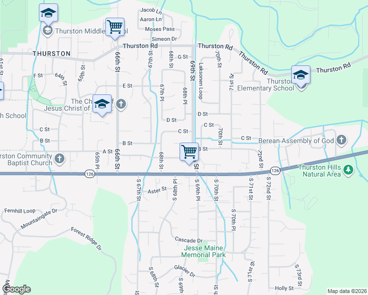 map of restaurants, bars, coffee shops, grocery stores, and more near 6857 B Street in Springfield