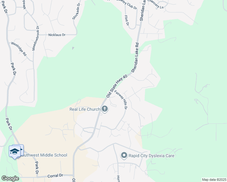 map of restaurants, bars, coffee shops, grocery stores, and more near 3800 Fairway Hills Drive in Rapid City