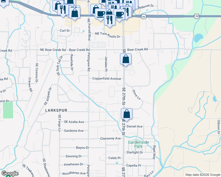 map of restaurants, bars, coffee shops, grocery stores, and more near 61867 Avonlea Circle in Bend