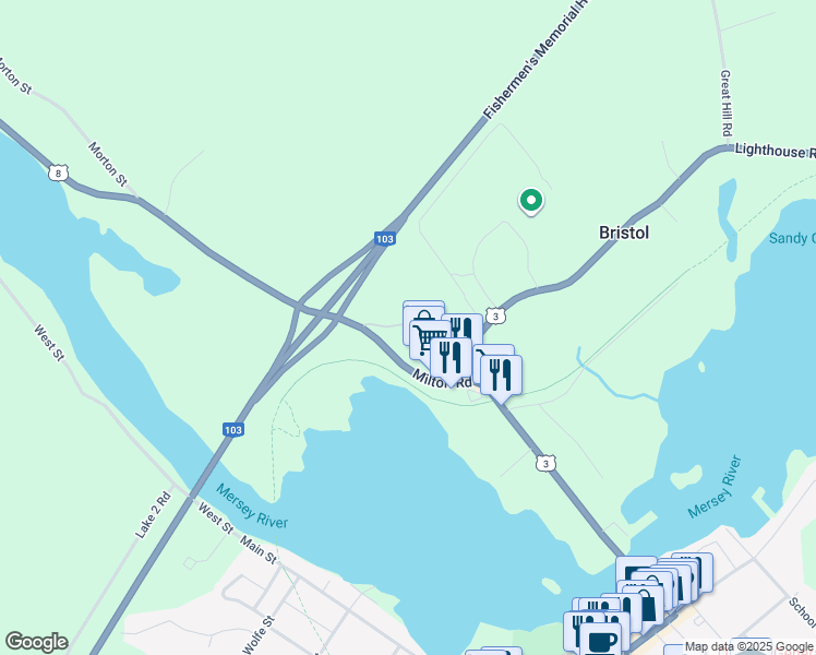 map of restaurants, bars, coffee shops, grocery stores, and more near 57 Old Falls Road in Liverpool