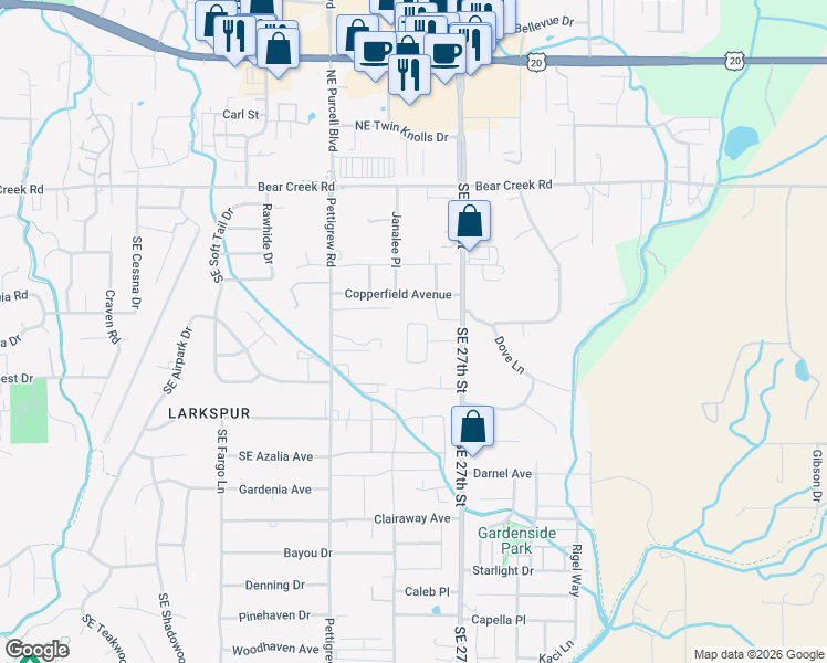 map of restaurants, bars, coffee shops, grocery stores, and more near 61867 Avonlea Circle in Bend