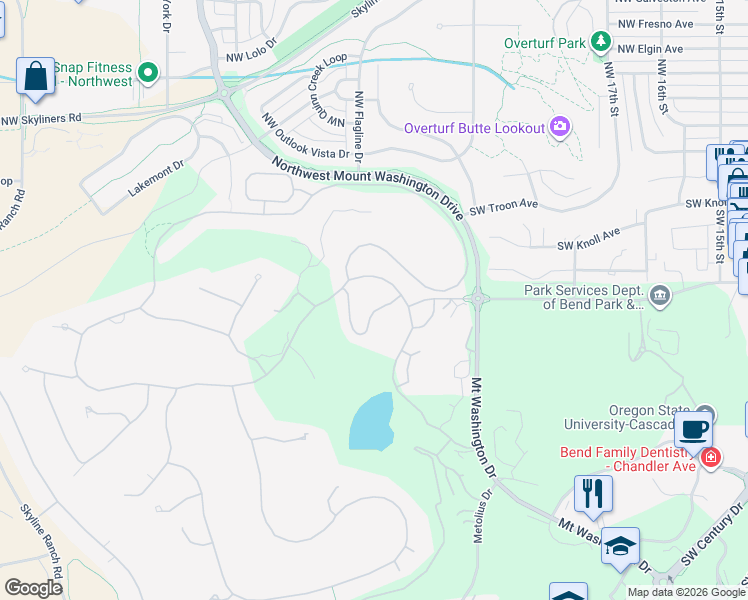 map of restaurants, bars, coffee shops, grocery stores, and more near 19608 Painted Ridge Loop in Bend