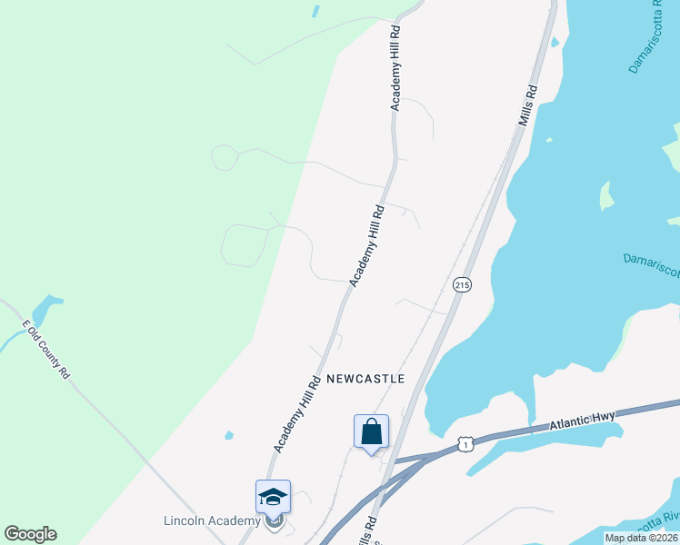 map of restaurants, bars, coffee shops, grocery stores, and more near 212 Academy Hill Road in Newcastle