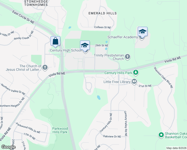 map of restaurants, bars, coffee shops, grocery stores, and more near 2665 Centurian Lane Northeast in Rochester