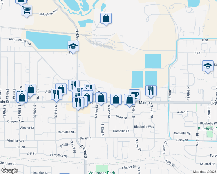 map of restaurants, bars, coffee shops, grocery stores, and more near 250 44th Street in Springfield
