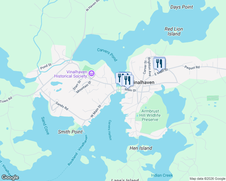 map of restaurants, bars, coffee shops, grocery stores, and more near in Vinalhaven