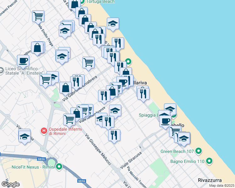 map of restaurants, bars, coffee shops, grocery stores, and more near 1 Viale Pesaro in Rimini