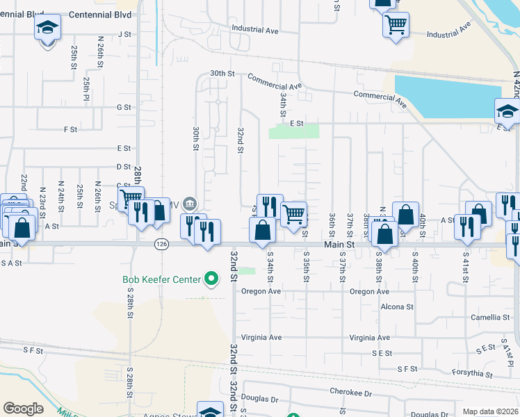 map of restaurants, bars, coffee shops, grocery stores, and more near 215 North 33rd Street in Springfield