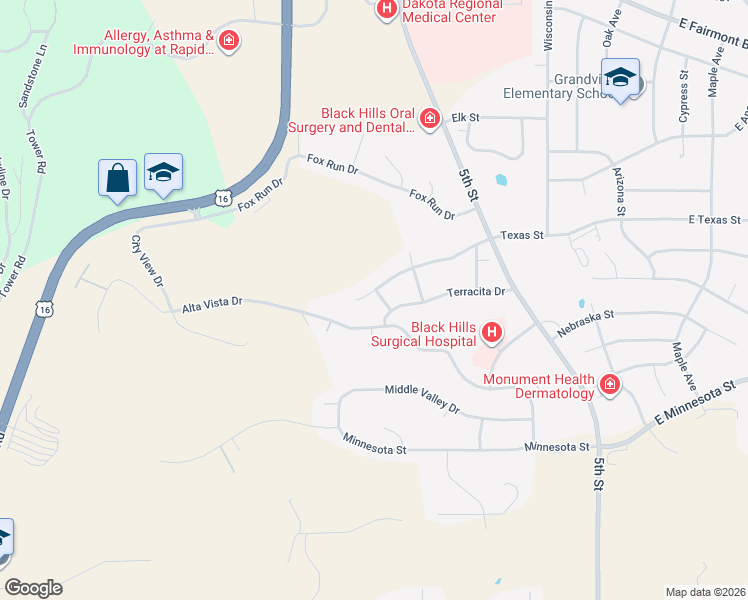 map of restaurants, bars, coffee shops, grocery stores, and more near 3839 La Salva Dr in Rapid City