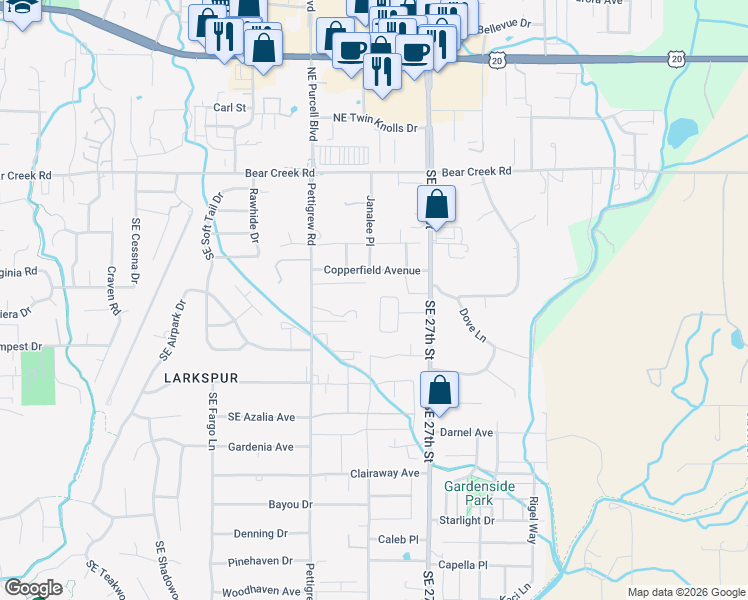 map of restaurants, bars, coffee shops, grocery stores, and more near 61867 Avonlea Circle in Bend