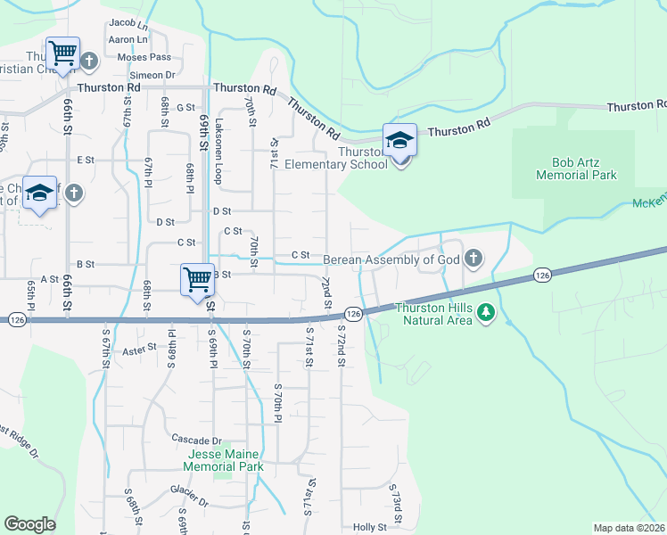 map of restaurants, bars, coffee shops, grocery stores, and more near 321 72nd Street in Springfield
