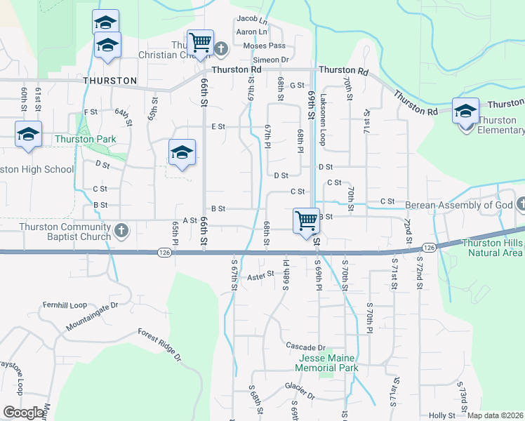 map of restaurants, bars, coffee shops, grocery stores, and more near 6794 B Street in Springfield