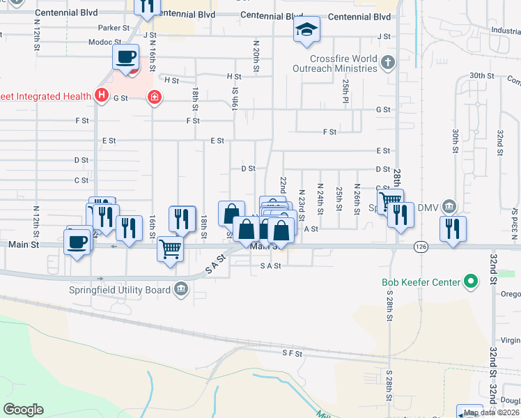 map of restaurants, bars, coffee shops, grocery stores, and more near 244 20th Street in Springfield